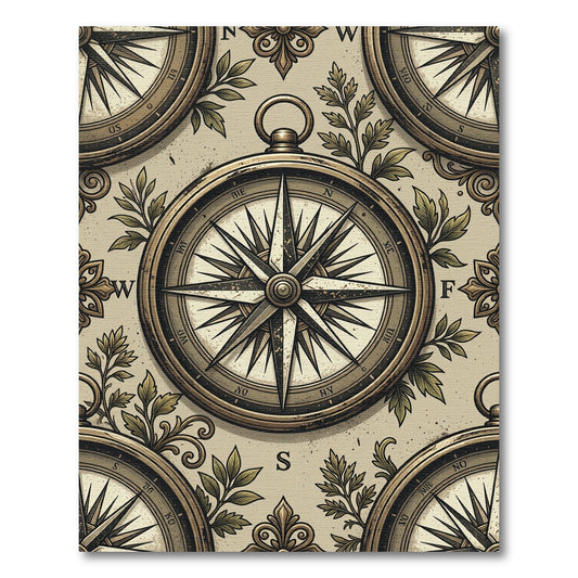 Vintage Antique Brass Nautical Compass Wallpaper Rug