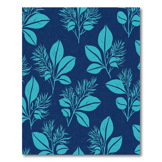 Teal Leafy Branches on Navy Background Rug