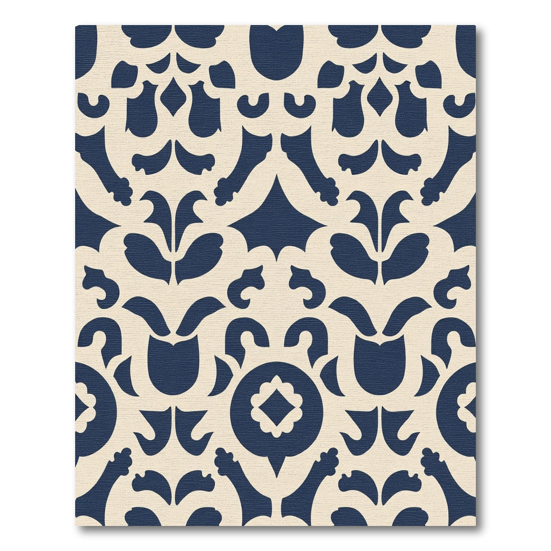 Dark Blue Damask Floral Arrangement Rug