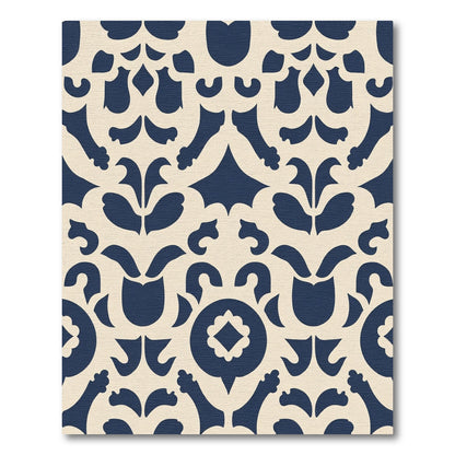 Dark Blue Damask Floral Arrangement Rug