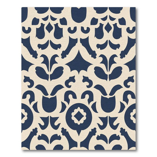 Dark Blue Damask Floral Arrangement Rug