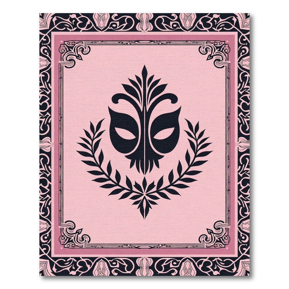 Pink Black Mask Laurel Wreath Icon Rug