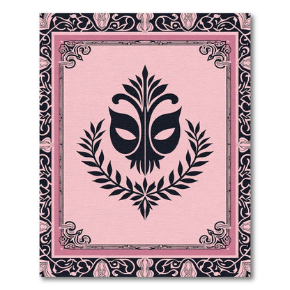 Pink Black Mask Laurel Wreath Icon Rug