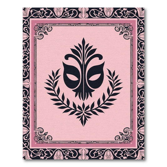 Pink Black Mask Laurel Wreath Icon Rug