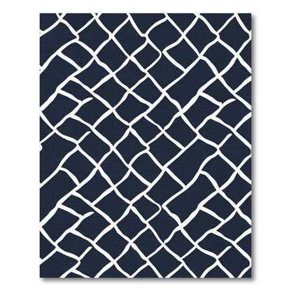 Navy White Distorted Grid Rug