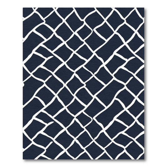 Navy White Distorted Grid Rug