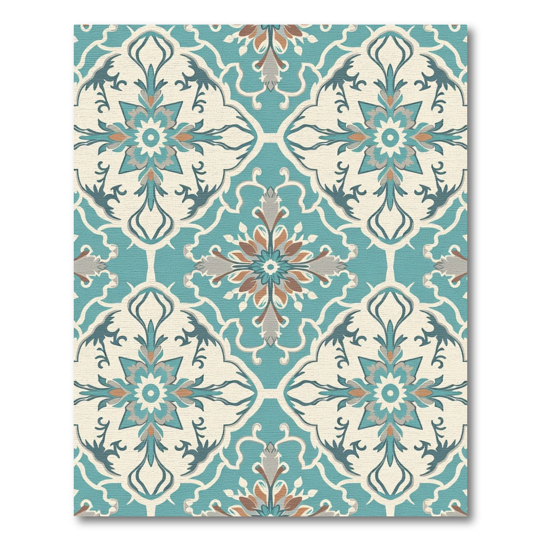 Aqua Teal Vintage Floral Medallion Rug