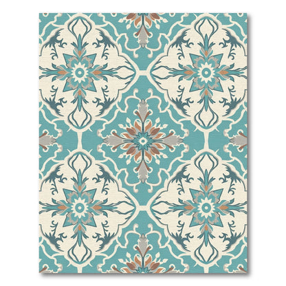Aqua Teal Vintage Floral Medallion Rug