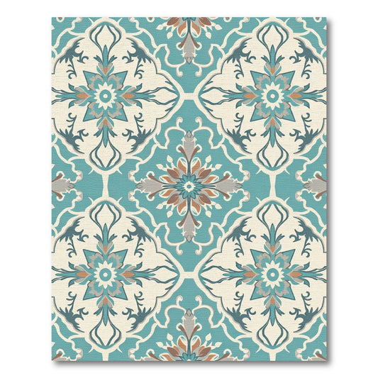 Aqua Teal Vintage Floral Medallion Rug