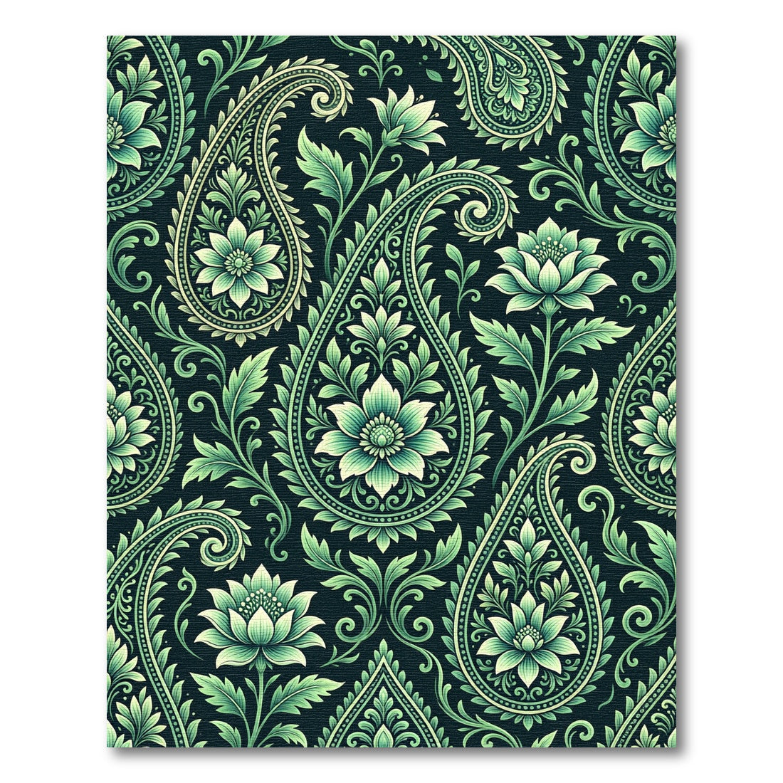 Green Paisley Floral Blossom Repeat Rug