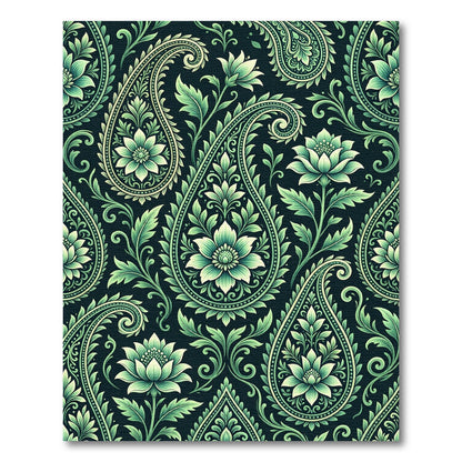 Green Paisley Floral Blossom Repeat Rug