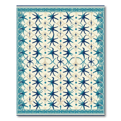 Blue Starburst Cream Geometric Border Rug