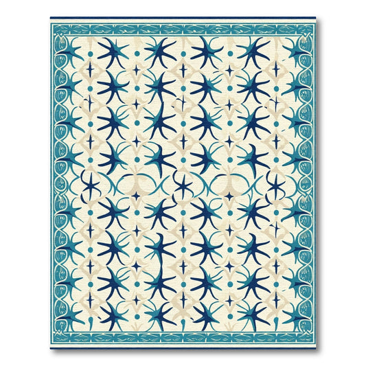 Blue Starburst Cream Geometric Border Rug