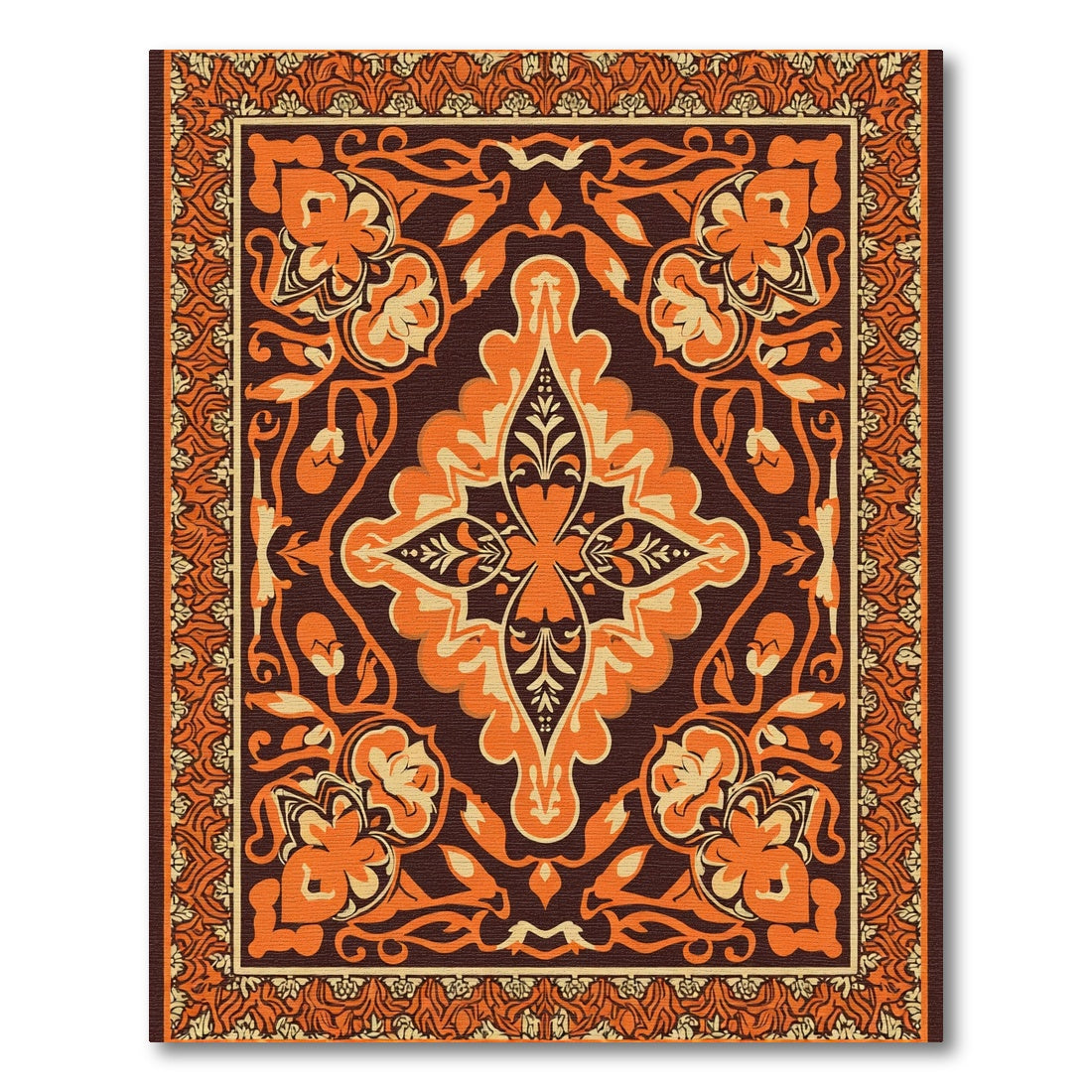 Fiery Orange Floral Medallion Rug