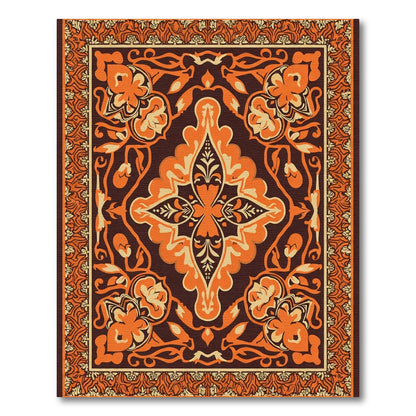 Fiery Orange Floral Medallion Rug