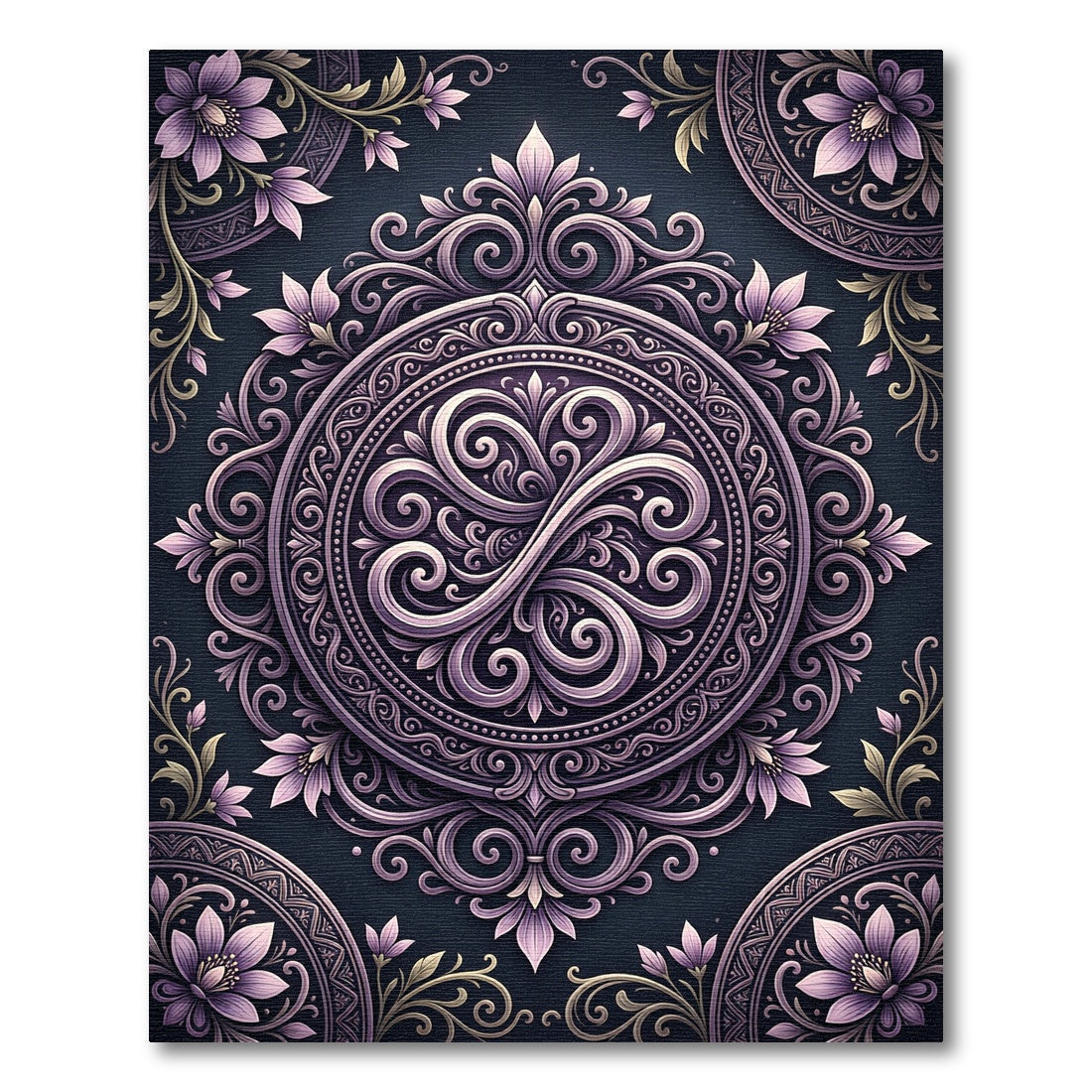 Purple Ornate Floral Medallion Swirl Rug