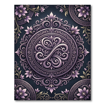 Purple Ornate Floral Medallion Swirl Rug