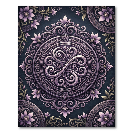 Purple Ornate Floral Medallion Swirl Rug