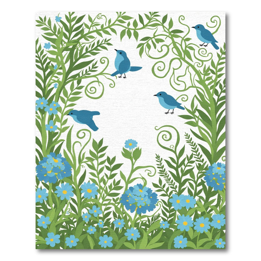 Bluebirds In Lush Greenery And Blue Flowers Rug