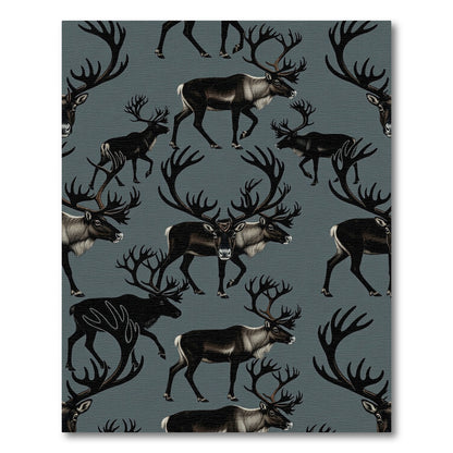 Dark Gray Reindeer Silhouette Woodland Rug