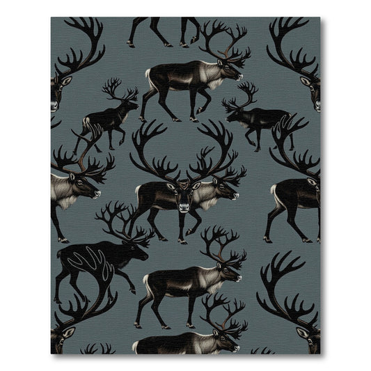 Dark Gray Reindeer Silhouette Woodland Rug