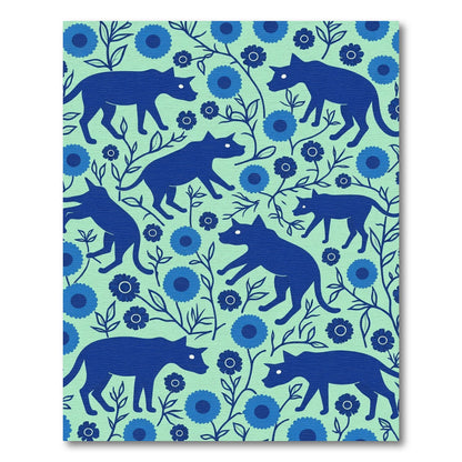 Dark Blue Canines Floral Mint Contemporary Rug