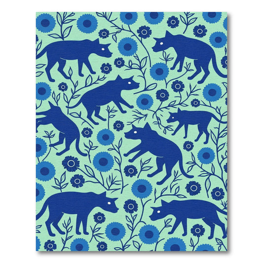 Dark Blue Canines Floral Mint Contemporary Rug