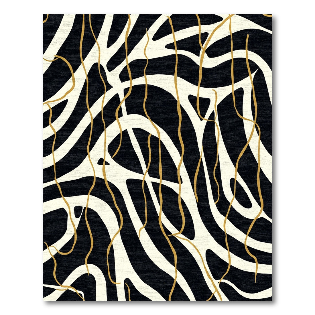 Black Cream Golden Abstract Waves Rug