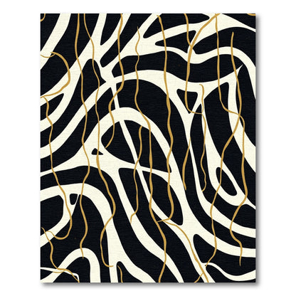 Black Cream Golden Abstract Waves Rug