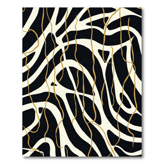 Black Cream Golden Abstract Waves Rug
