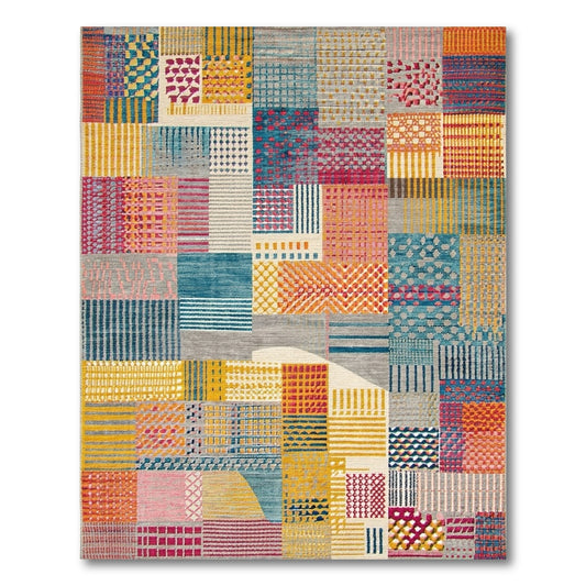 Vibrant Multicolored Geometric Patchwork Rug