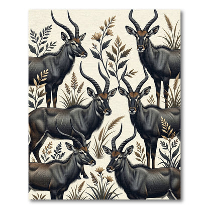 Earthy Gray Antelope Botanical Scene Rug