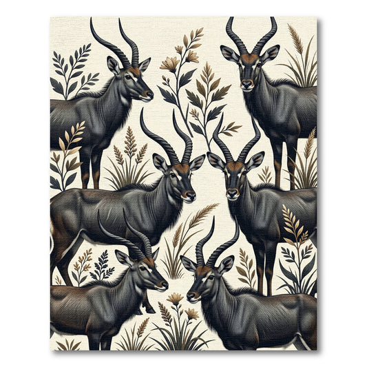 Earthy Gray Antelope Botanical Scene Rug