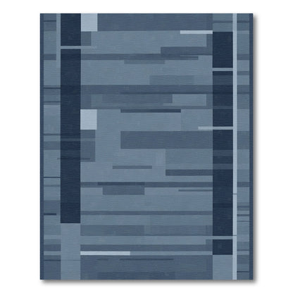 Midnight Blue Geometric Rectangles Rug
