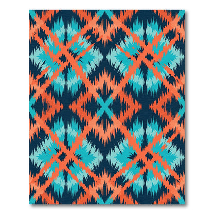 Coral Teal Diamond Geometric Pattern Rug