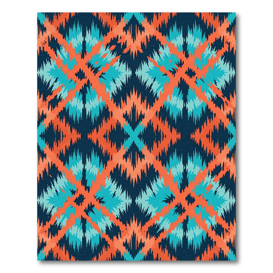 Coral Teal Diamond Geometric Pattern Rug