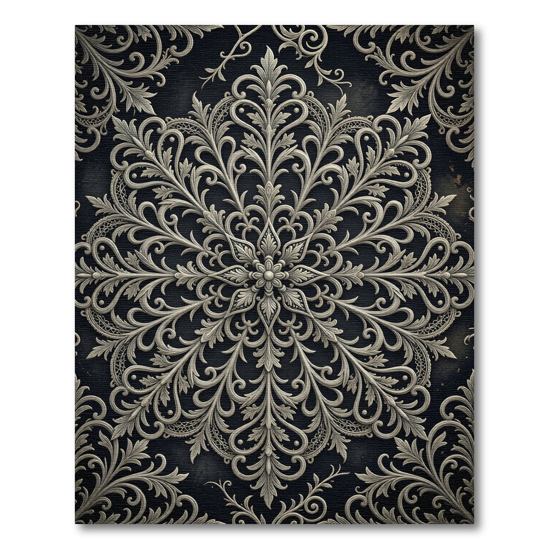 Elegant Charcoal Gray Damask Medallion Rug