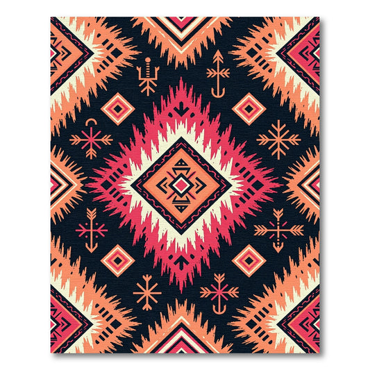 Crimson Orange Geometric Tribal Rug