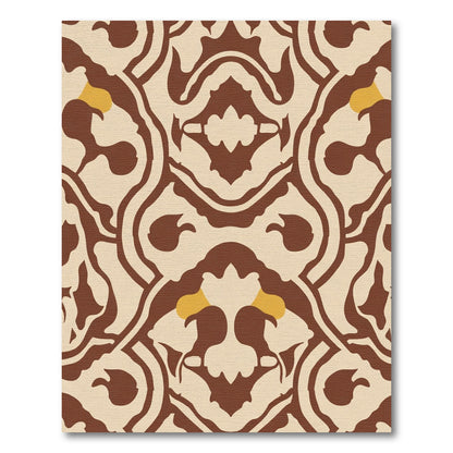 Brown Cream Yellow Central Medallion Rug