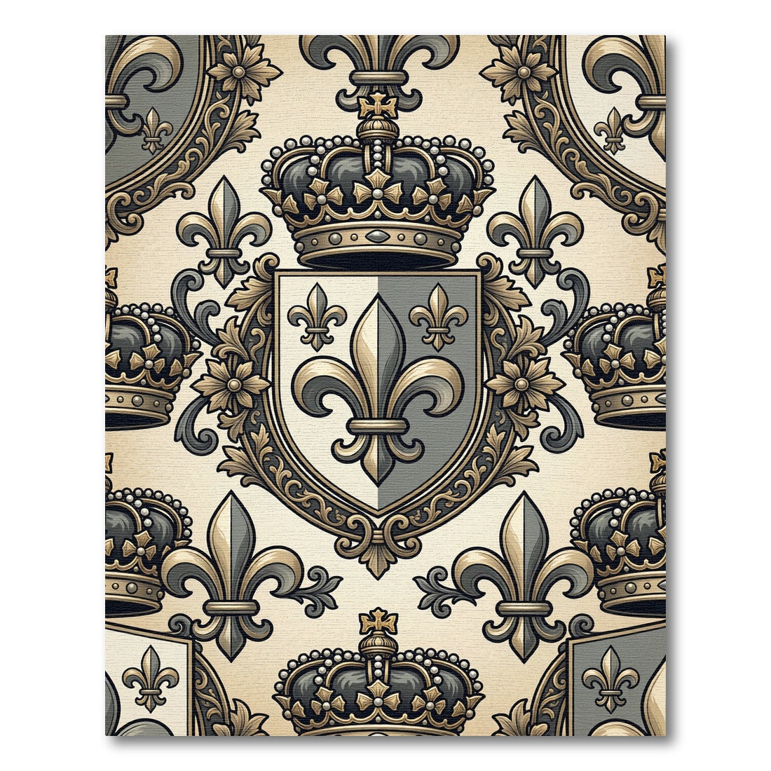 Regal Gray Floral Crown Emblem Rug