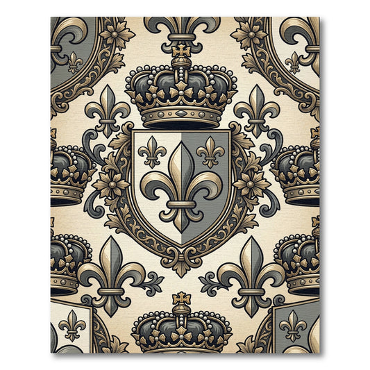 Regal Gray Floral Crown Emblem Rug