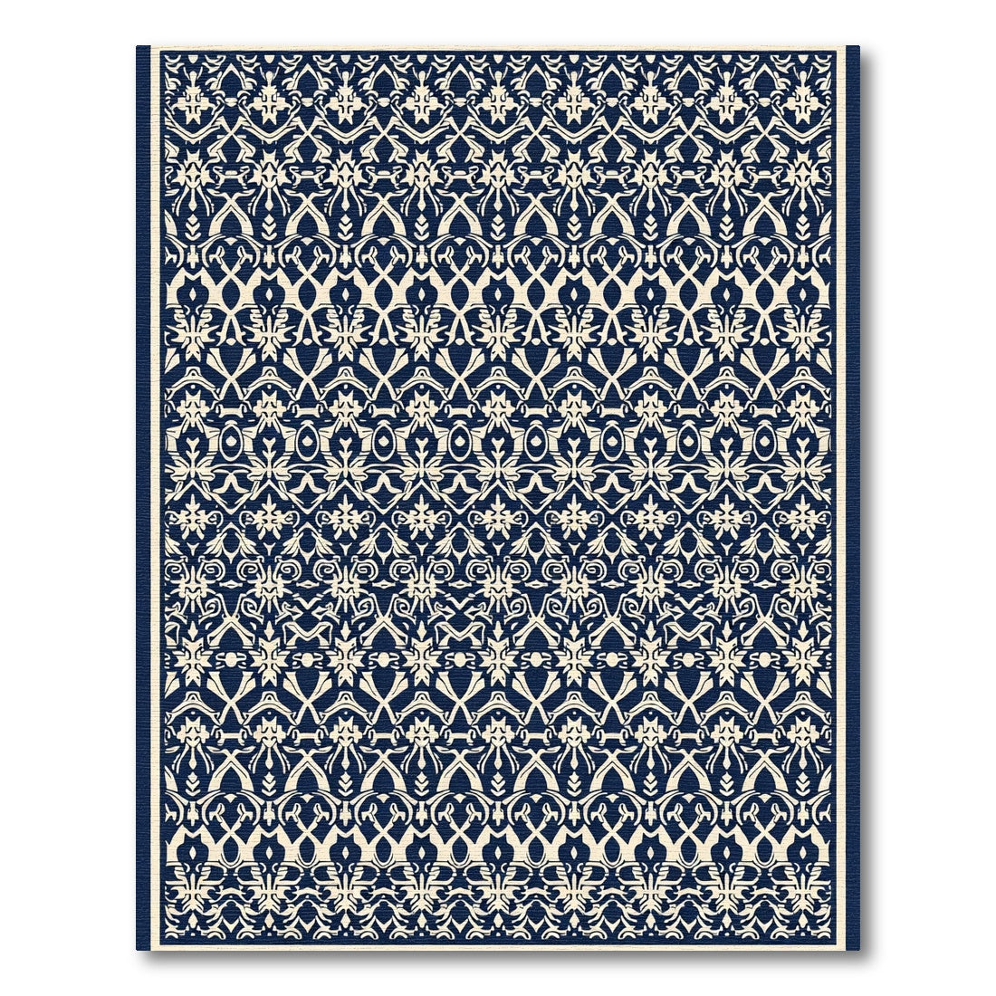 Navy Cream Intricate Floral Band Rug