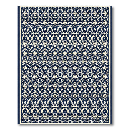 Navy Cream Intricate Floral Band Rug