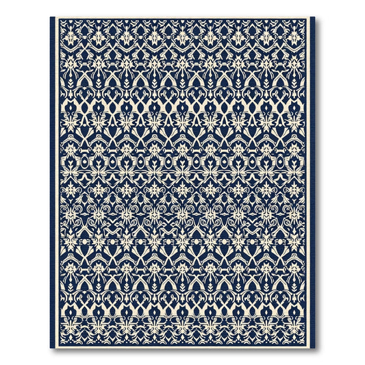 Navy Cream Intricate Floral Band Rug