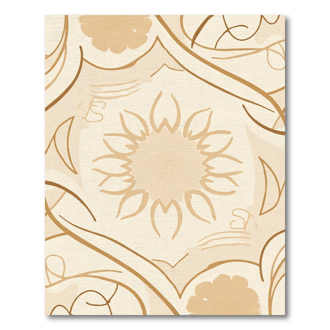 Warm Tan Floral Medallion Swirl Rug