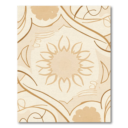 Warm Tan Floral Medallion Swirl Rug