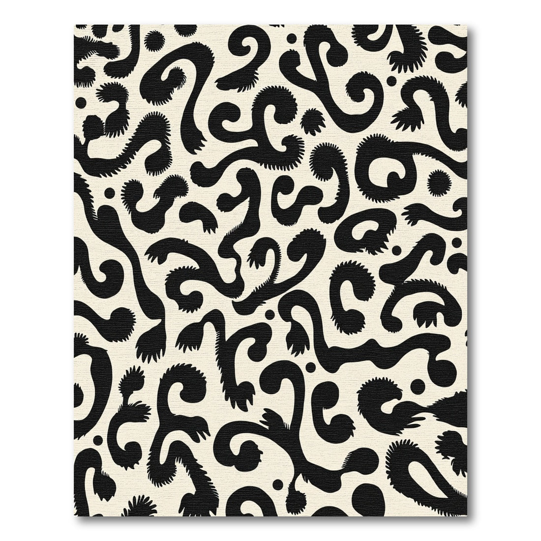 Black Abstract Swirls Ivory Organic Rug