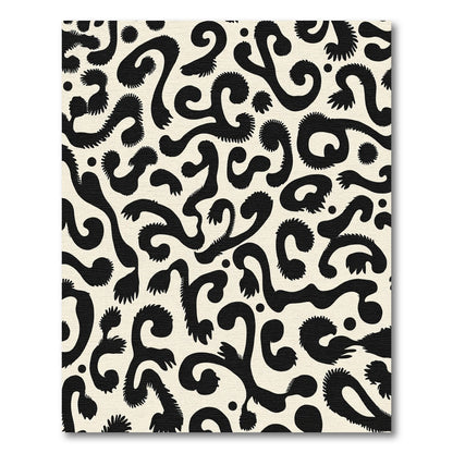 Black Abstract Swirls Ivory Organic Rug