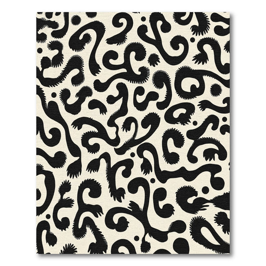 Black Abstract Swirls Ivory Organic Rug