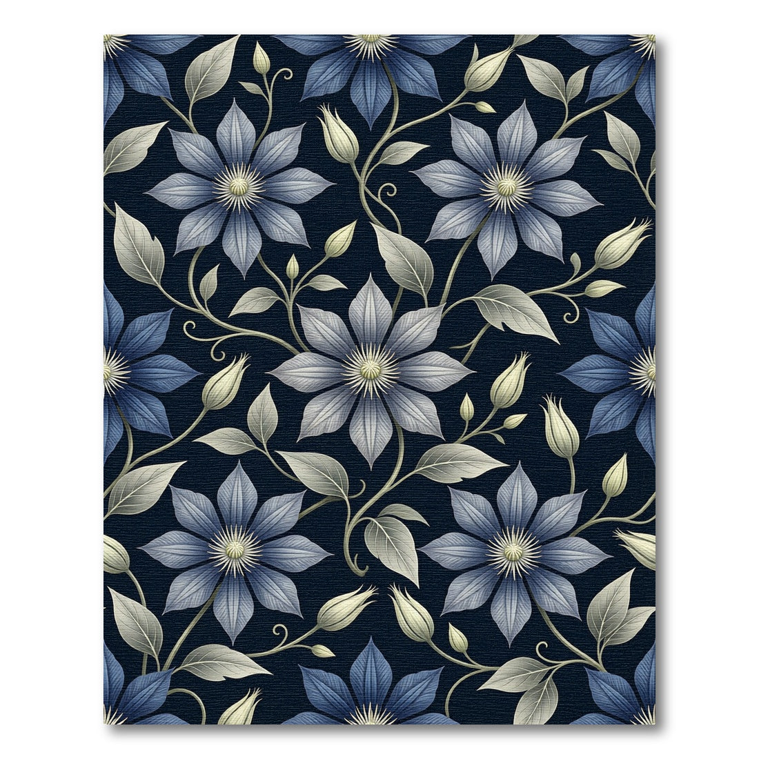 Elegant Midnight Blue Clematis Floral Blossom Rug